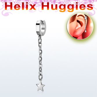 stainless steel helix huggie earring w a star on chain
