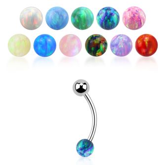 steel eyebrow banana 20g w lower 3mm opal ball