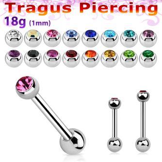 steel tragus barbell 1mm w top 2.5mm bezel set jewel ball