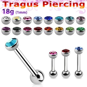 steel tragus barbell 1mm w top 3mm half jewel ball