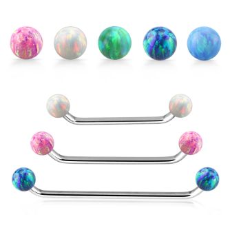 subbo5 316l steel surface barbell w two 5mm synthetic opal ball