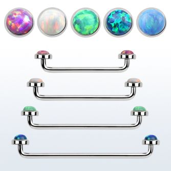 sudiop5 316l steel surface barbell w two 5mm synthetic opal tops