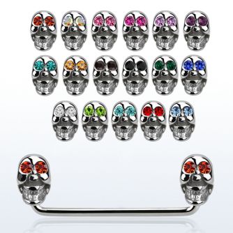 sudsk9c 316l steel 90 surface barbell w crystal steel skulls