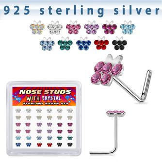 sxbufm36 silver nose studs 22g butterfly crystals colors 36