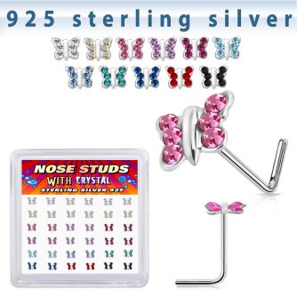 sxbutm36 silver nose studs 22g butterfly crystals 36