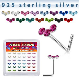 sxcubm36 silver nose studs 22g crystals curved colors 36