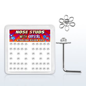 sxfl2c silver nose studs with wire flower top w clear crystals