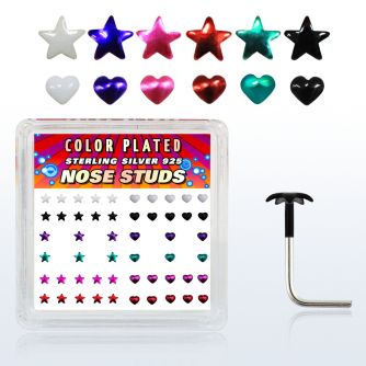 sxphs box w silver nose studs, w color plated heart star top