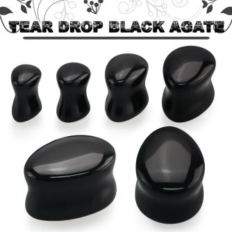 tgsf black agate double flare saddle plug teardrop shape