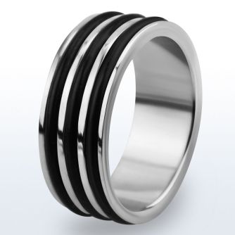 tir6 high polished titanium g23 ring w 3 black rubber bands