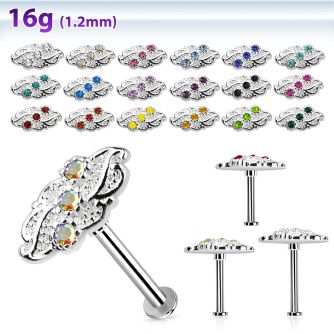 tlb40 steel tragus labret w a leaved shaped upper part