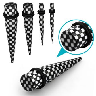 tpacr expansor acrilico negro cuadros negros blancos impresos anillos goma dobles venta