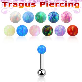 trg32 steel tragus piercing w 3mm synthetic opal top ball
