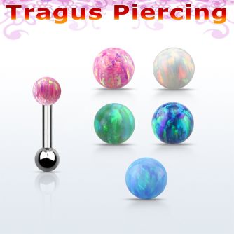 trg33 steel tragus piercing w 4mm synthetic opal top ball