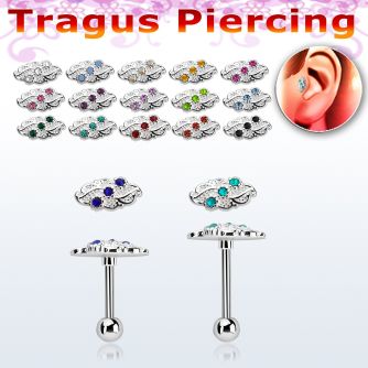 trg40 steel tragus piercing barbell w leave 3 crystals
