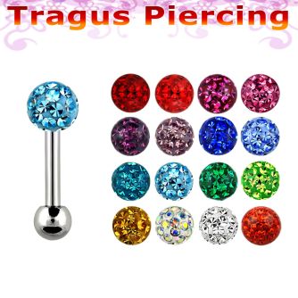 trg8 316l steel tragus piercing w multi crystal ball ball