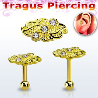trgt40 gold 316l steel tragus piercing 16g w leaf top w crystal