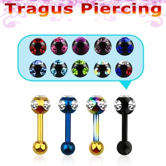 trgt9 pvd 316l steel tragus barbell w multi jewel low ball