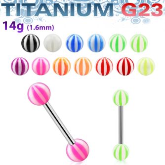 ubbbe titanium g23 tongue barbell with 6mm acrylic beach ball