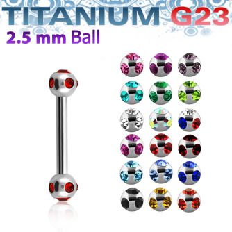 ubbemj25 titanium g23 eyebrow barbell w 2 5mm multi jewel balls