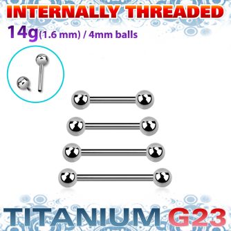 ubbnpsin titanium g23 nipple barbell 4mm internally threaded