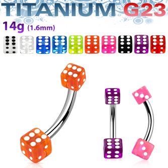 ubn2vd titanium g23 4 5mm banana belly ring with two uv dice