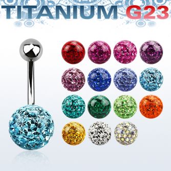 ubnfr10 piercing ombligo titanio g23 bola titanio 5mm bola multi cristal ferido 10mm mayorista