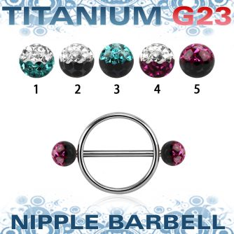 uefnpe5 nipple shield w titanium bar w 2 5mm multi crystal balls