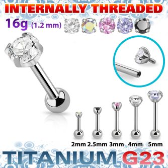 uhein12 titanium g23 internally threaded barbell 3 5 color cz