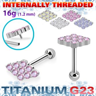 uhein25 titanium barbell cz diamond shape ball cnc internal