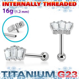 uhein26 titanium g23 barbell three baguette cz ball internal