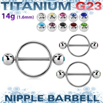 ujbnpe6 nipple shield w titanium bar w 2 bezel set jewel balls