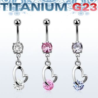 umcdz377 titanium g23 banana w 5 8mm bezel jewel big heart