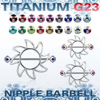 umnp103 sun nipple shield w titanium g23 barbell w multi jewels