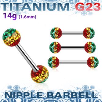 unpfr5r titanium g23 nipple barbell w 5mm rasta ferido ball