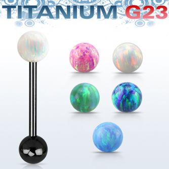 utbbop6 anodized titanium g23 tongue barbell w 6mm opal ball