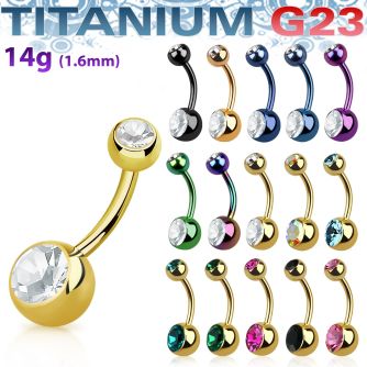 utbn2cg anodized titanium banana w 2 bezel jewel 5 8mm balls
