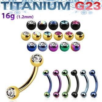 utbne2c anodized titanium g23 banana w 2 bezel jewel 3mm ball