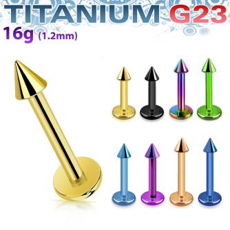 utlbcn25 anodized titanium g23 labret w two 2 5mm cones
