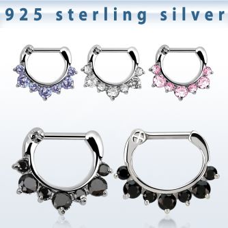 vseph16 septum clip plata 925 barra cierre acero 316l 3 zirconia grandes 4 zirconia distribuidor