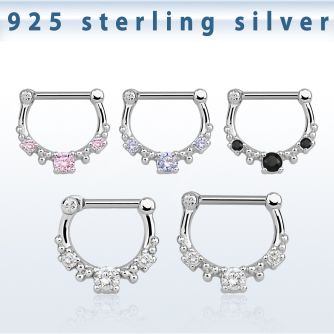 vsepl16 high hanging 925 silver septum clicker 1.6mm w 5cz stone