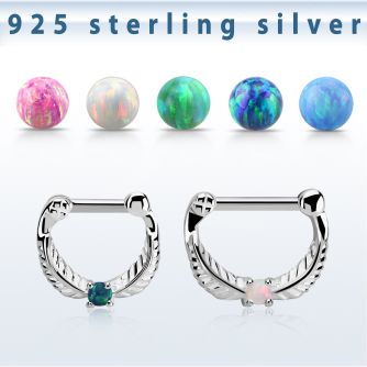 vsepp14 silver septum clicker 14g w prong set synthetic opal