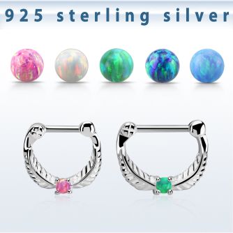 vsepp16 silver septum clicker 14g w a prong set synthetic opal