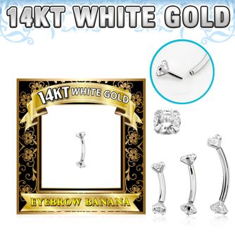 wbnz 14k white gold eyebrow banana clear cz