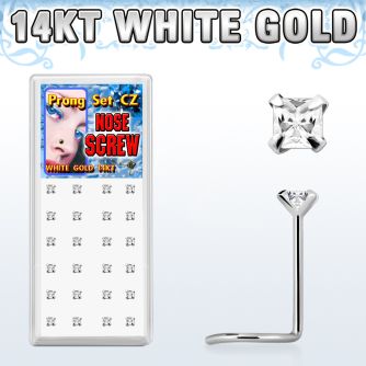 wgszqc caja display 24 piercing nariz l oro blanco 14 kts 0 6mm zirconia claras cuadradas 2mm distribuidor mayorista