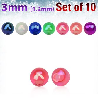 xabuvb3 set of of 3mm ab coated acrylic balls w 1.2mm threading