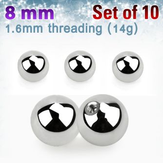 xbal8 pack 10 bolas 8mm acero quirurgico brillo espejo rosca mayorista