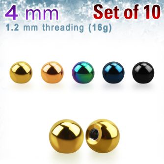 xbt4s pack of 4mm anodized 316l steel balls threading 1 2mm