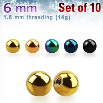 xbt6g pack of 10 pcs of 6mm anodized surgical steel balls