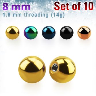 xbt8g pack of 10 pcs of 8mm anodized surgical steel balls